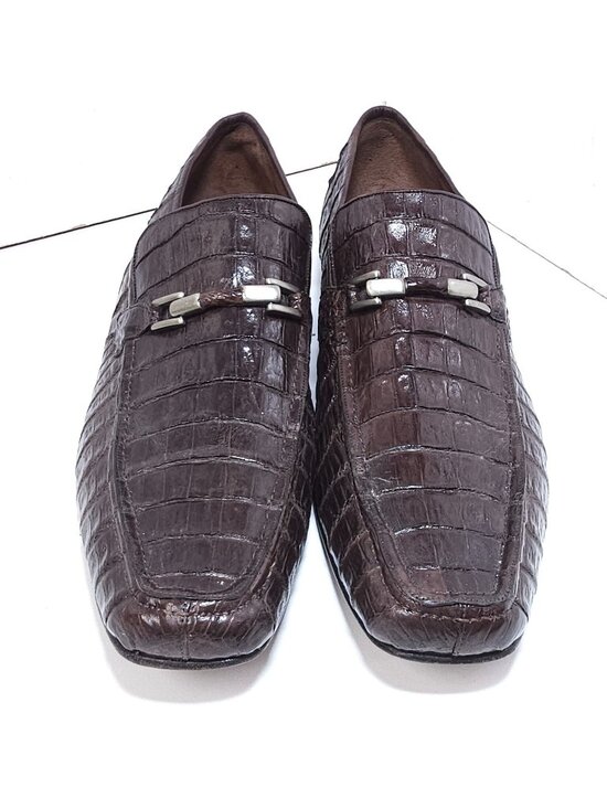 Los Altos Caiman Crocodile Belly Loafers – Brown, Size 13 main image 11
